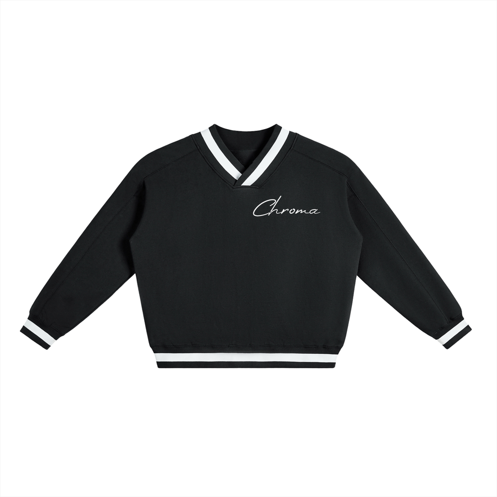 V-Neck Contrast Collar Boxy Sweatshirt ODMPOD
