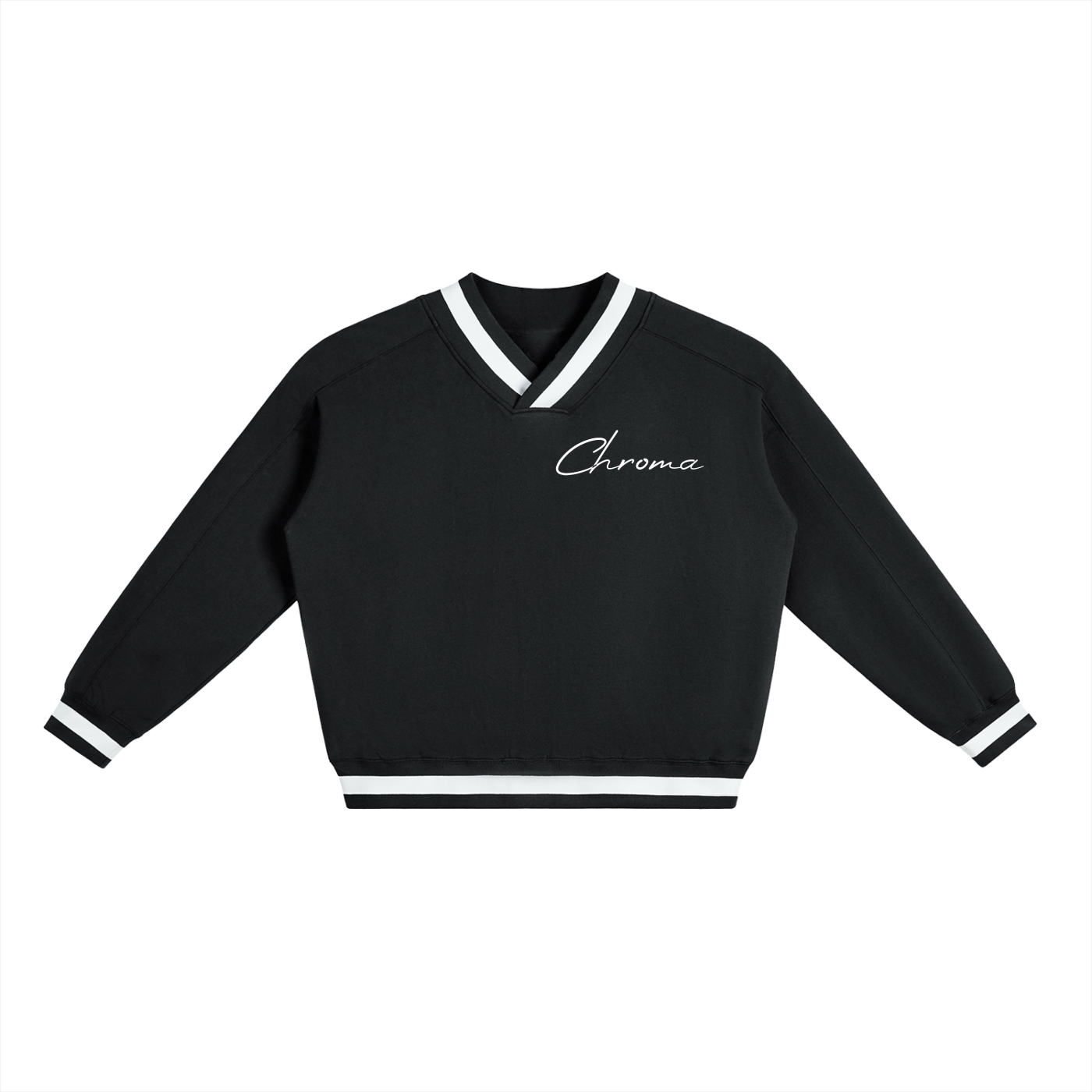 V-Neck Contrast Collar Boxy Sweatshirt ODMPOD
