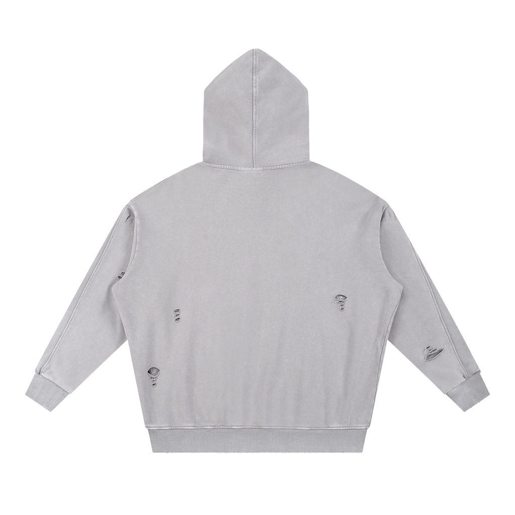 Snow Washed Distressed Panel Pocket Hoodie ODMPOD