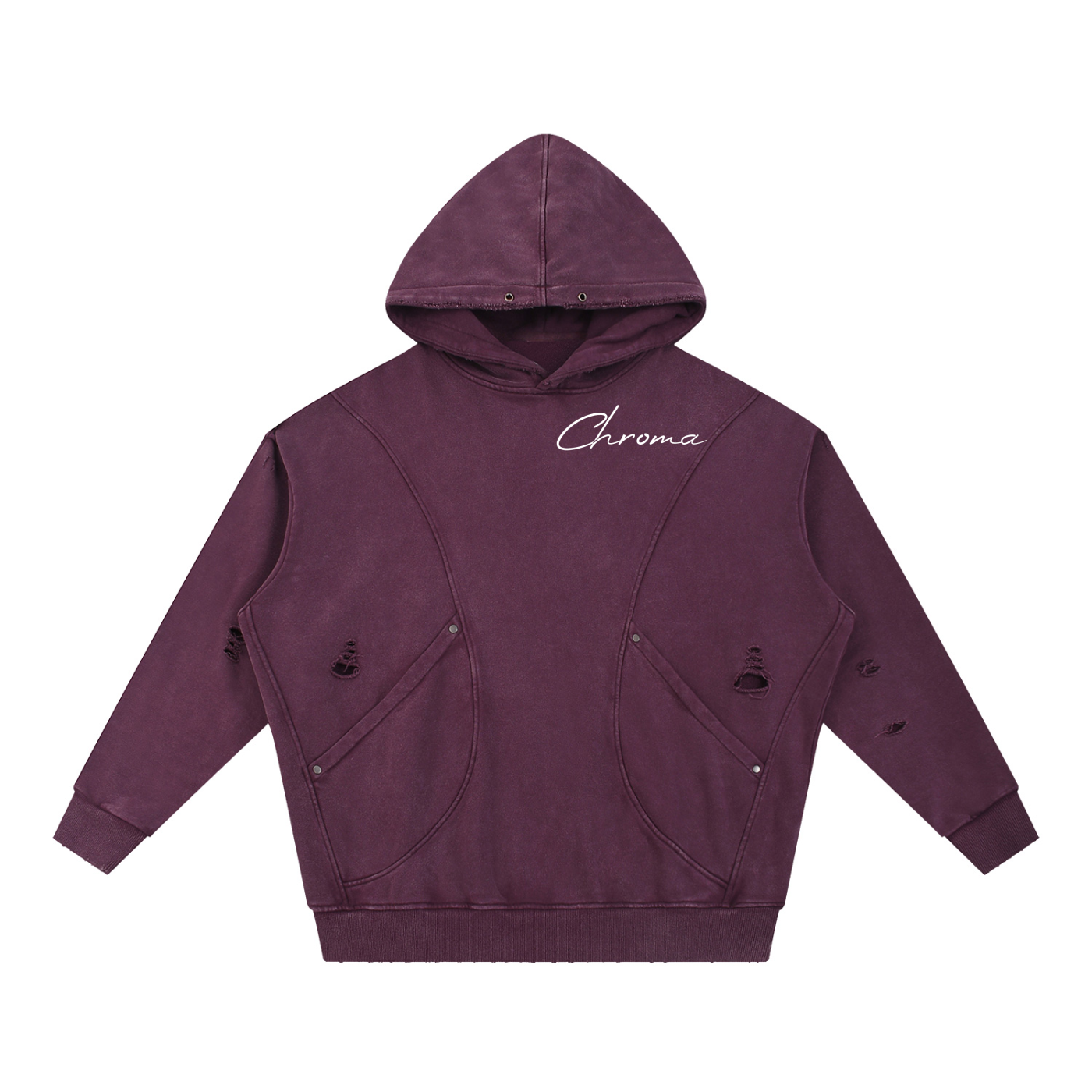 Snow Washed Distressed Panel Pocket Hoodie ODMPOD