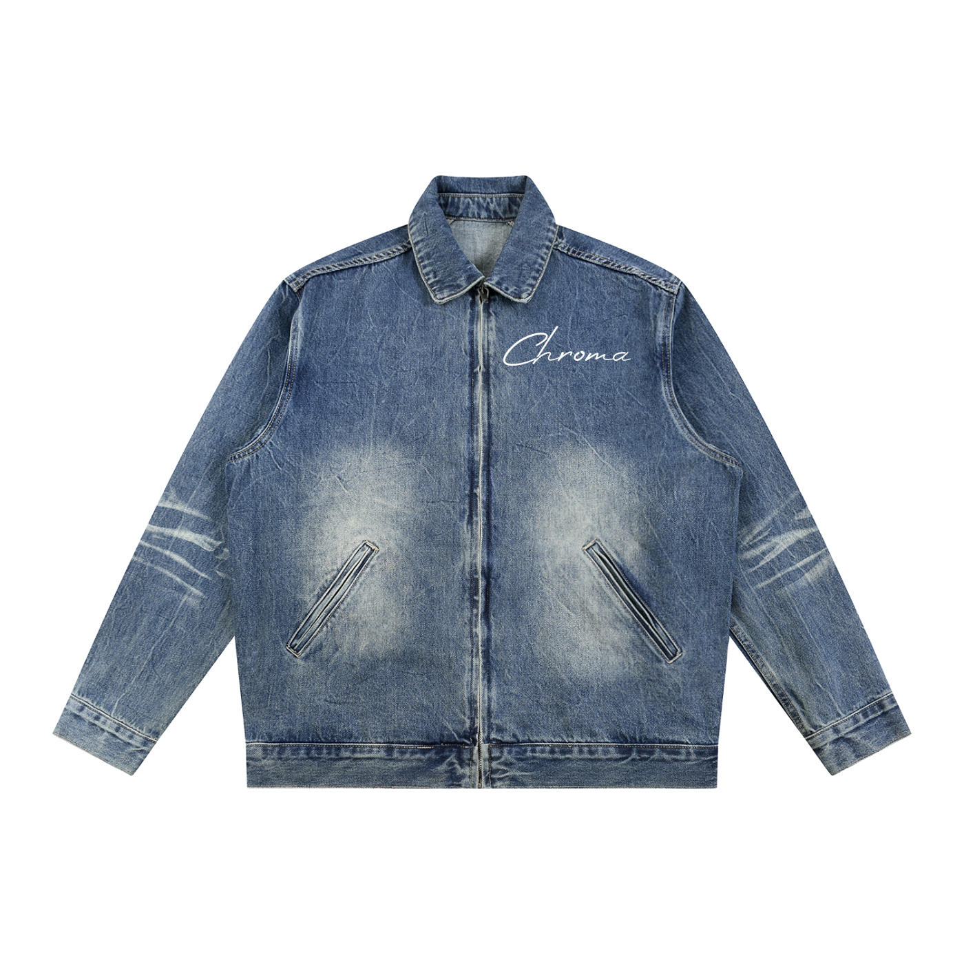 Vintage Wash Zip Up Denim Jacket ODMPOD