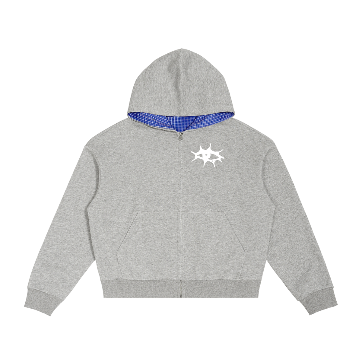 Contrast Plaid Boxy Zip Hoodie