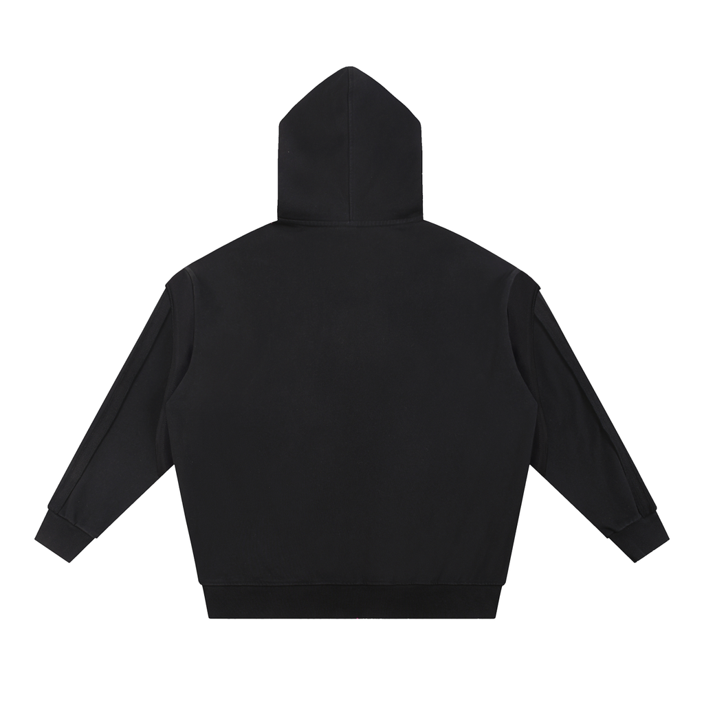 Contrast Tape Raw Edge Double Layered Zip Hoodie ODMPOD