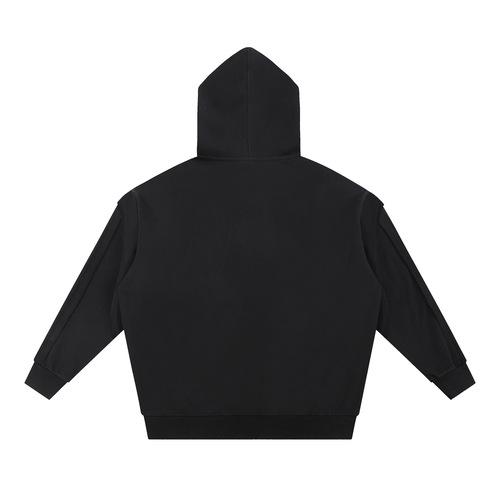 Contrast Tape Raw Edge Double Layered Zip Hoodie ODMPOD