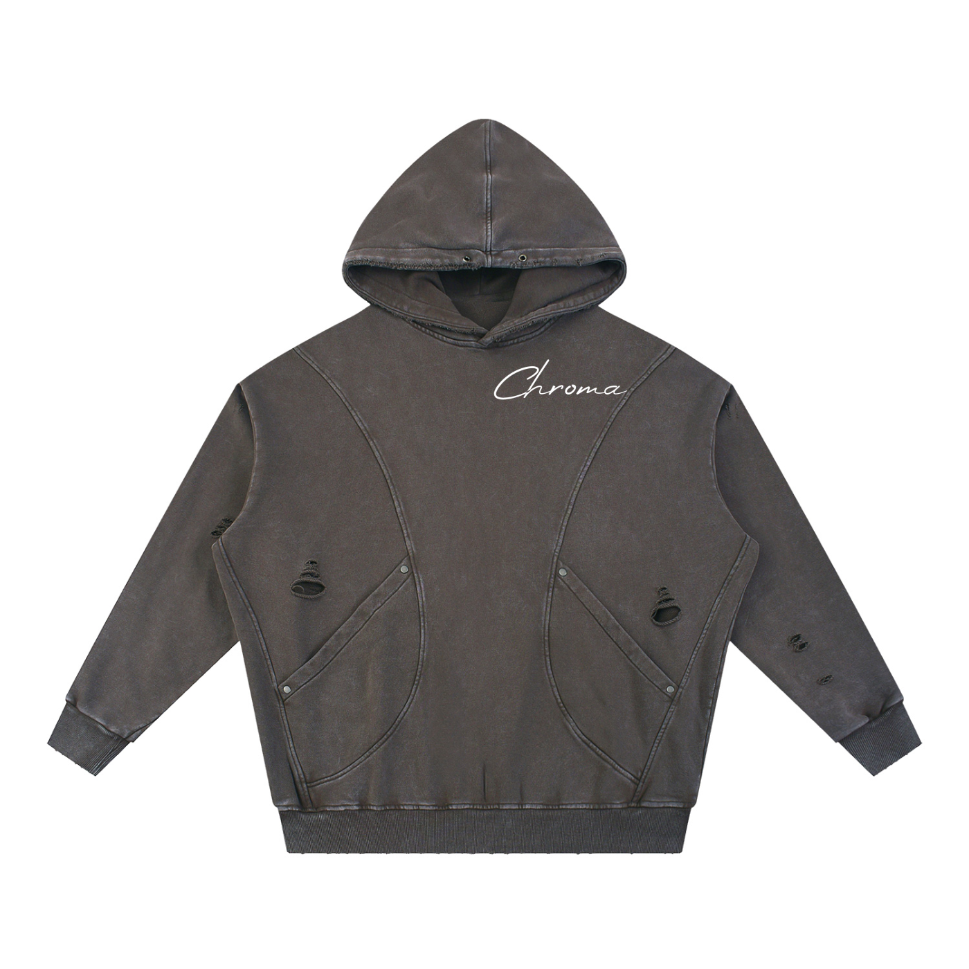 Snow Washed Distressed Panel Pocket Hoodie ODMPOD