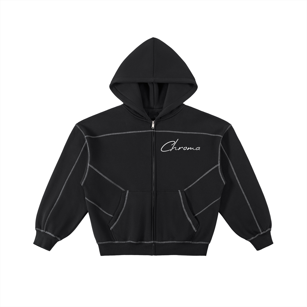 Contrast-Stitched Boxy Fleece Zip Hoodie ODMPOD