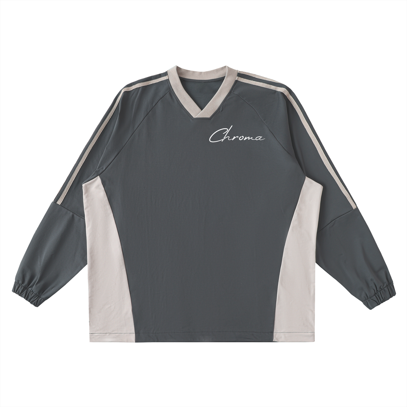Color-Block V-Neck Long-Sleeve T-Shirt ODMPOD