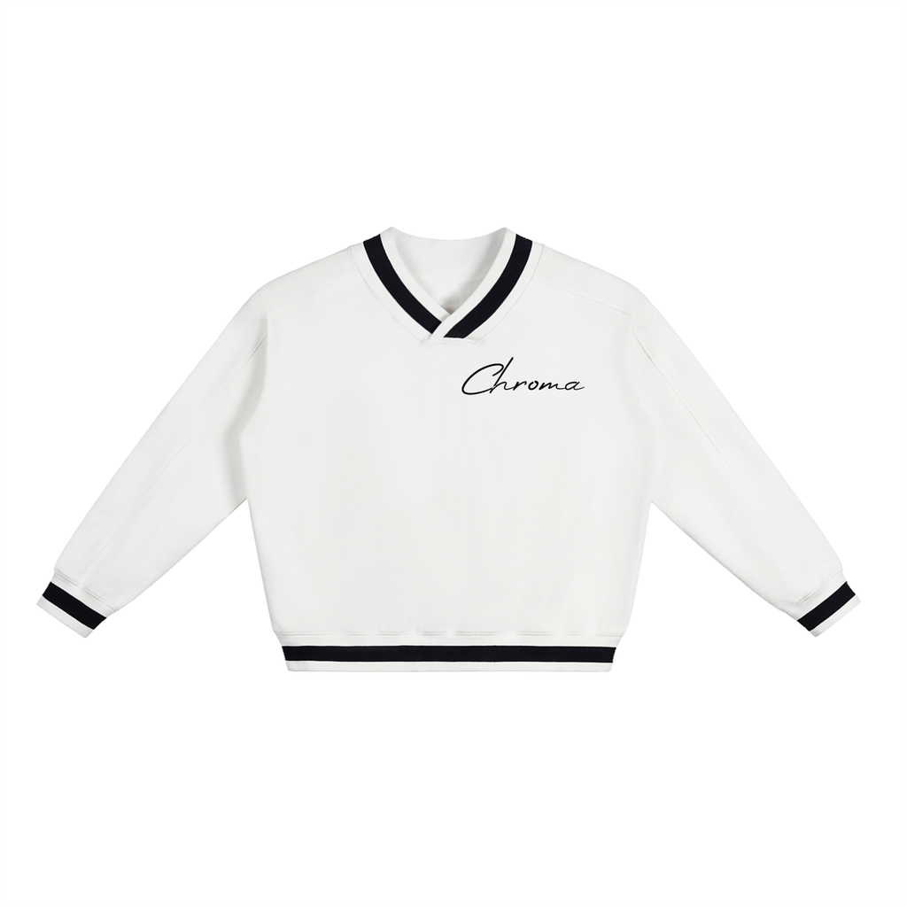 V-Neck Contrast Collar Boxy Sweatshirt ODMPOD