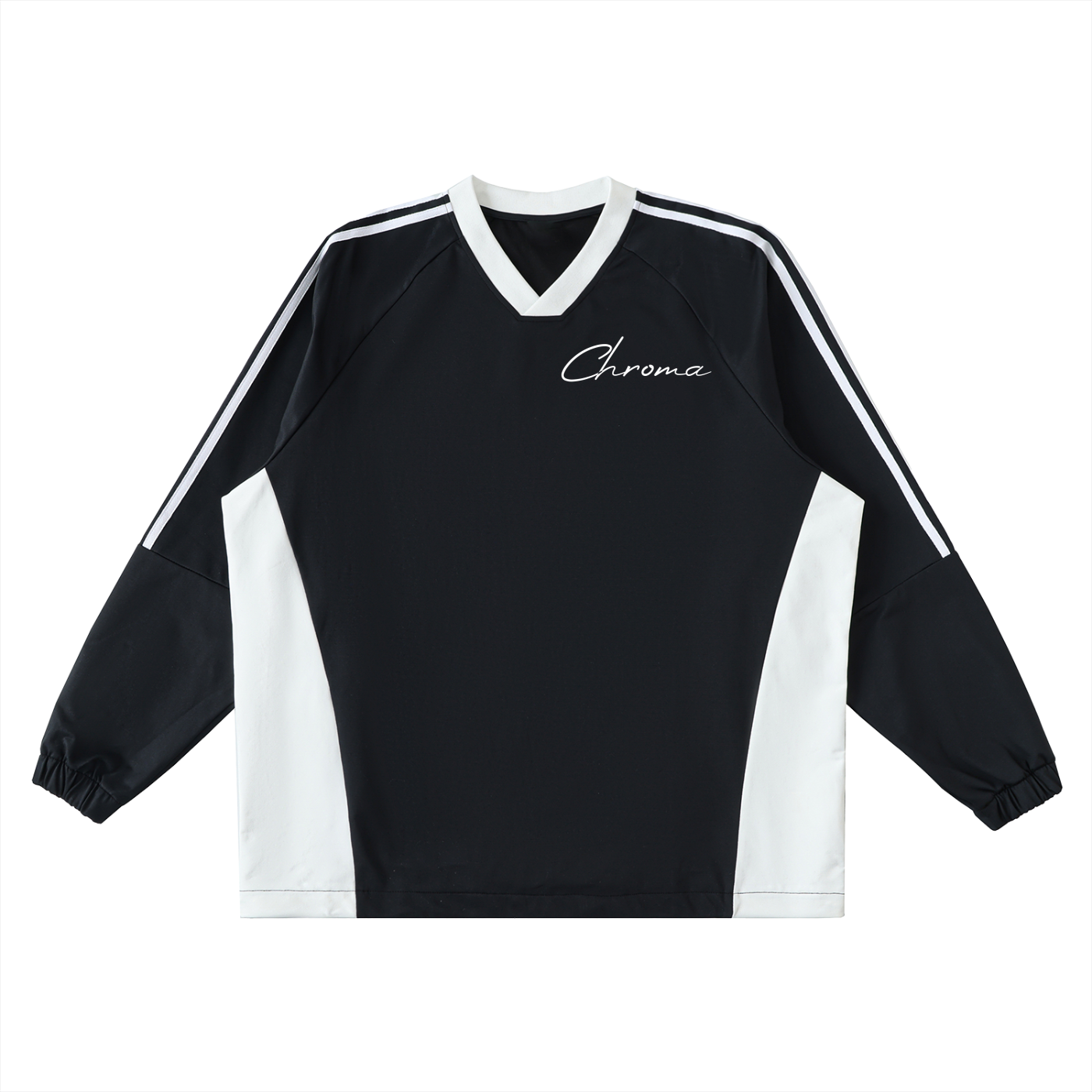 Color-Block V-Neck Long-Sleeve T-Shirt ODMPOD