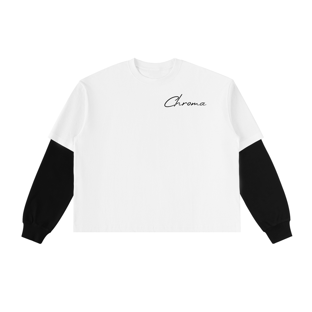 Layered Contrast Sleeve Cotton T-Shirt ODMPOD