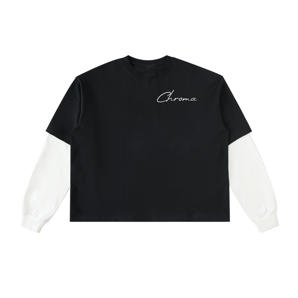 Layered Contrast Sleeve Cotton T-Shirt ODMPOD