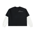 Layered Contrast Sleeve Cotton T-Shirt ODMPOD