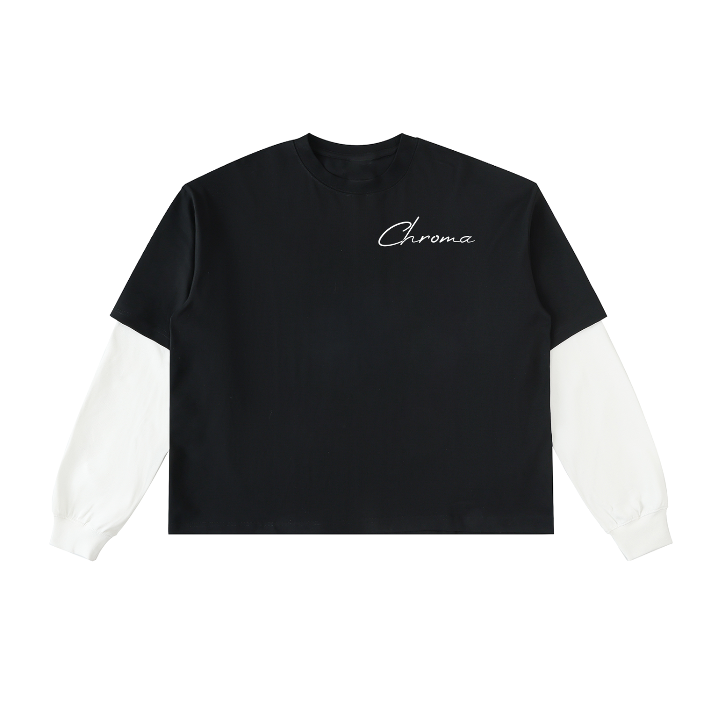 Layered Contrast Sleeve Cotton T-Shirt ODMPOD