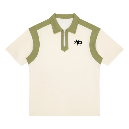 Unisex Color Block Quarter Zip Polo Shirt