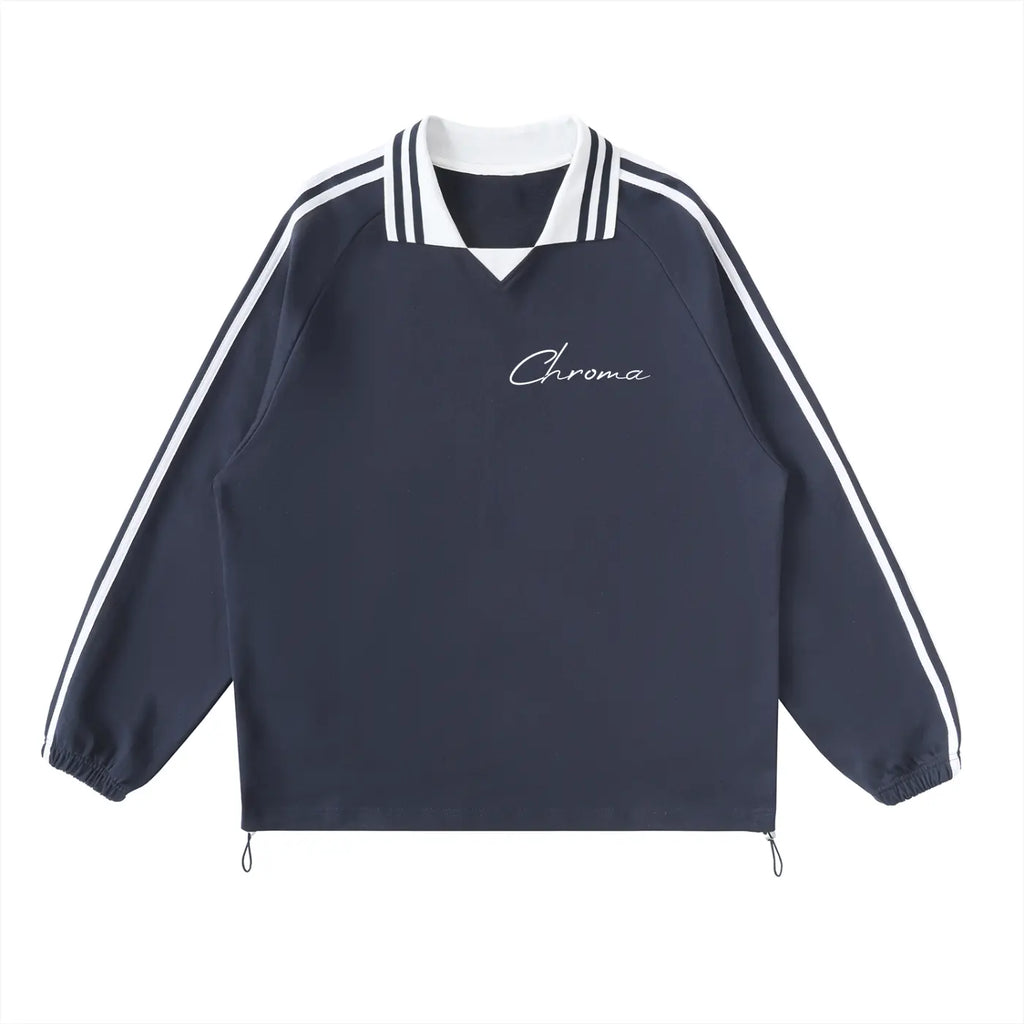 Contrast Striped Lapel Collar Sweatshirt ODMPOD