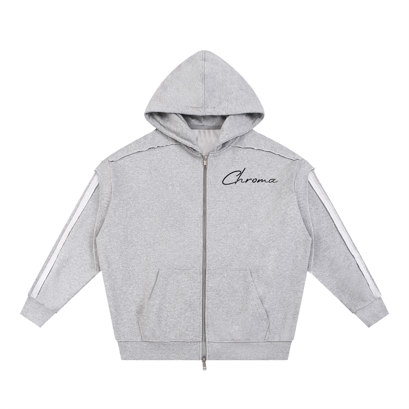 Contrast Tape Raw Edge Double Layered Zip Hoodie ODMPOD