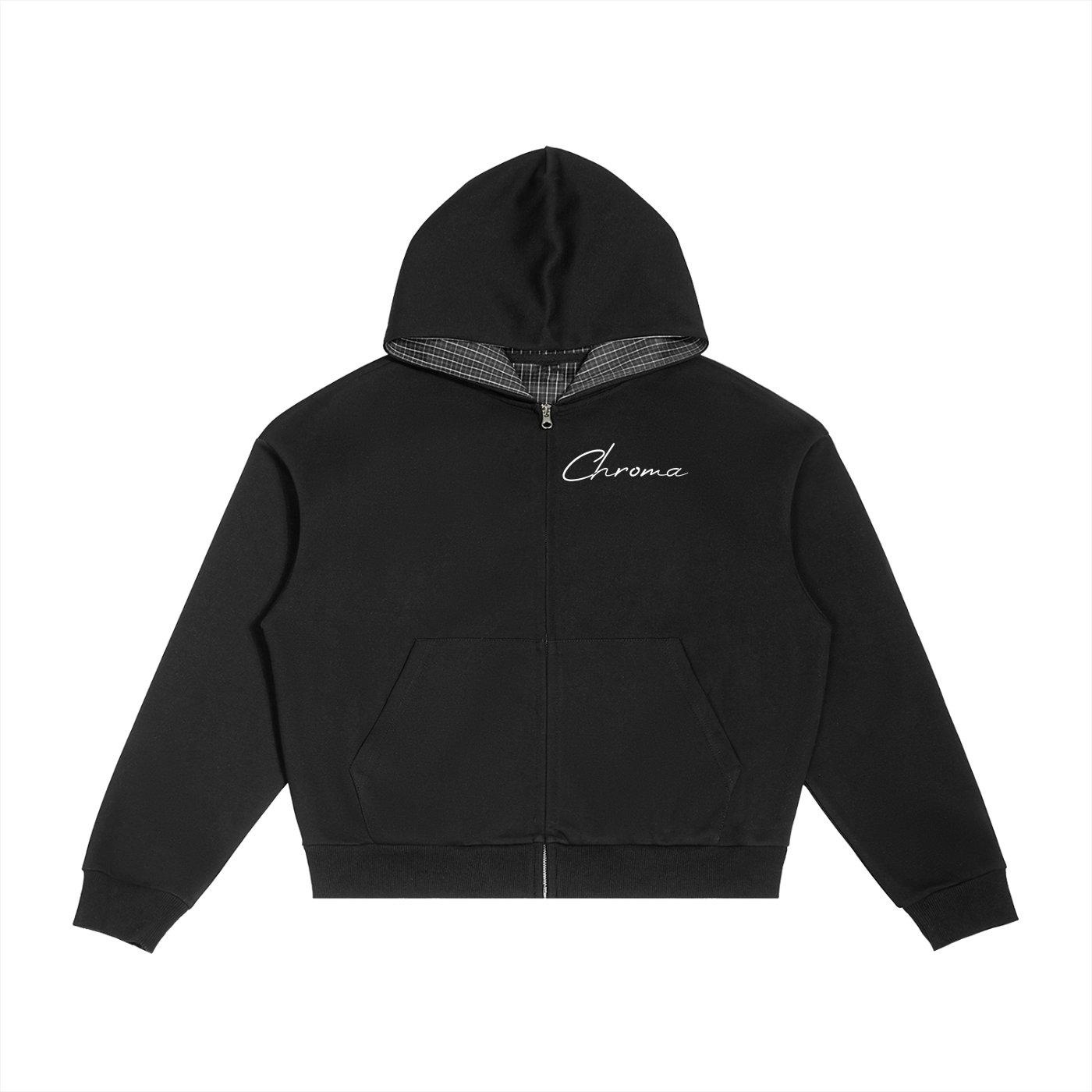 Contrast Plaid Boxy Zip Hoodie ODMPOD