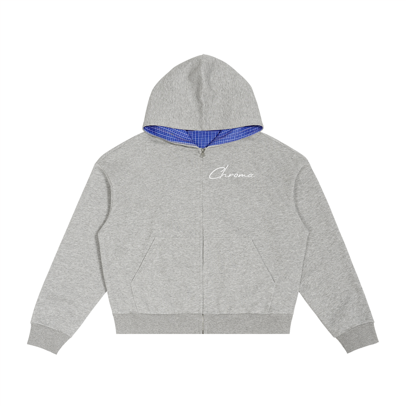Contrast Plaid Boxy Zip Hoodie ODMPOD