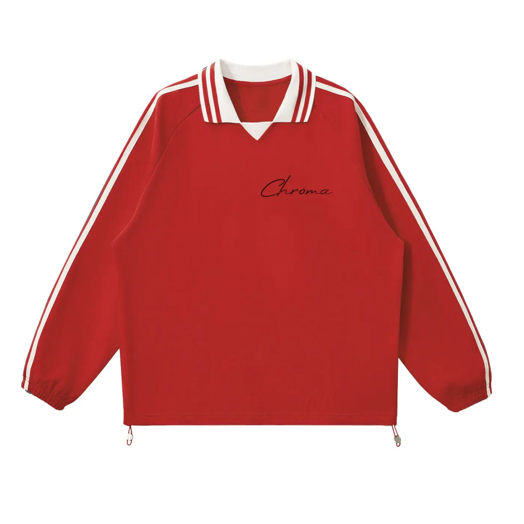 Contrast Striped Lapel Collar Sweatshirt ODMPOD