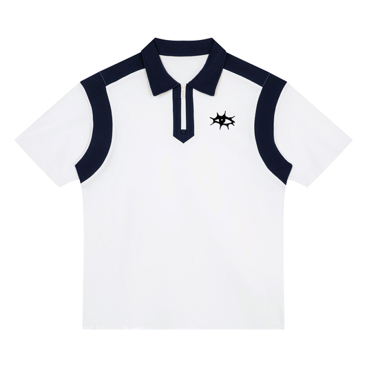 Unisex Color Block Quarter Zip Polo Shirt