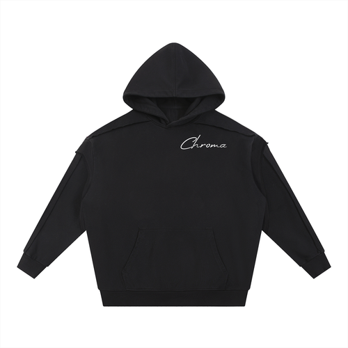 Contrast Tape Raw Edge Double Layered Hoodie ODMPOD
