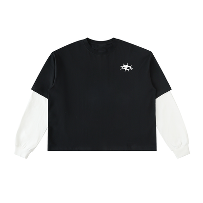 Layered Contrast Sleeve Cotton T-Shirt