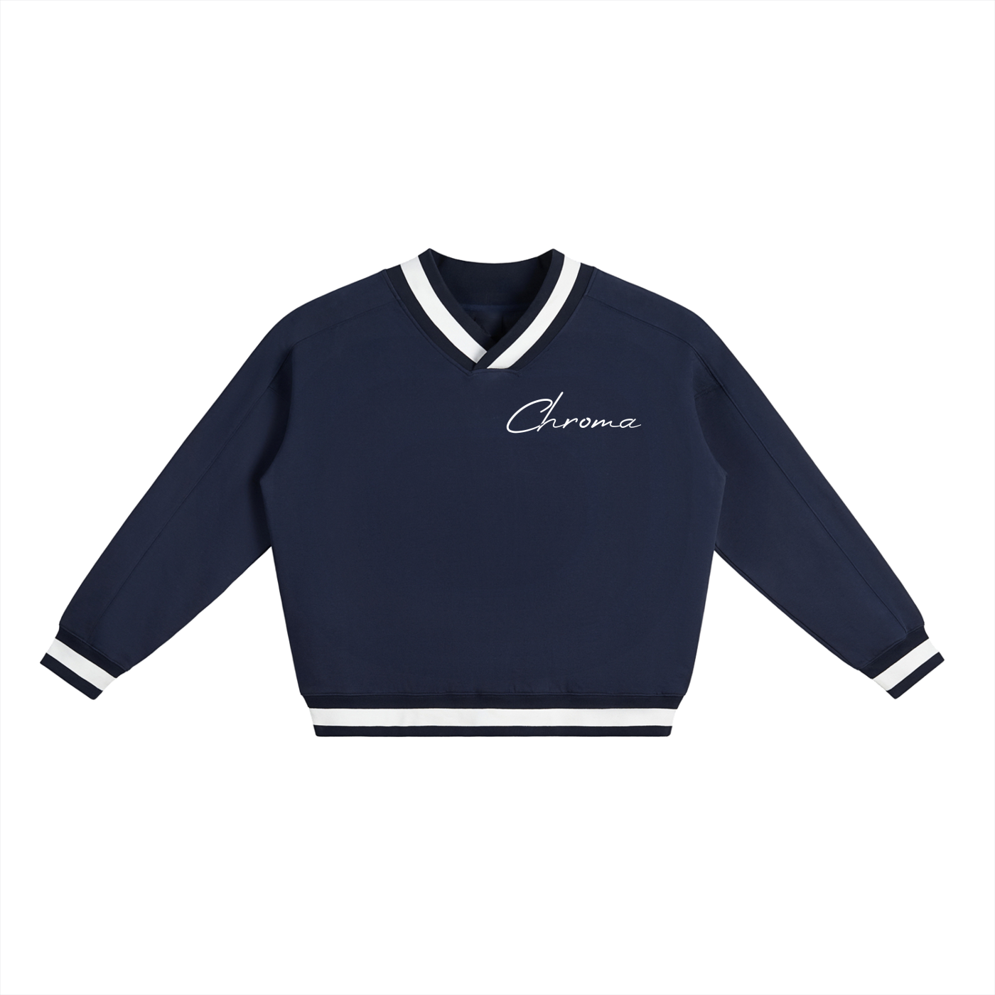V-Neck Contrast Collar Boxy Sweatshirt ODMPOD