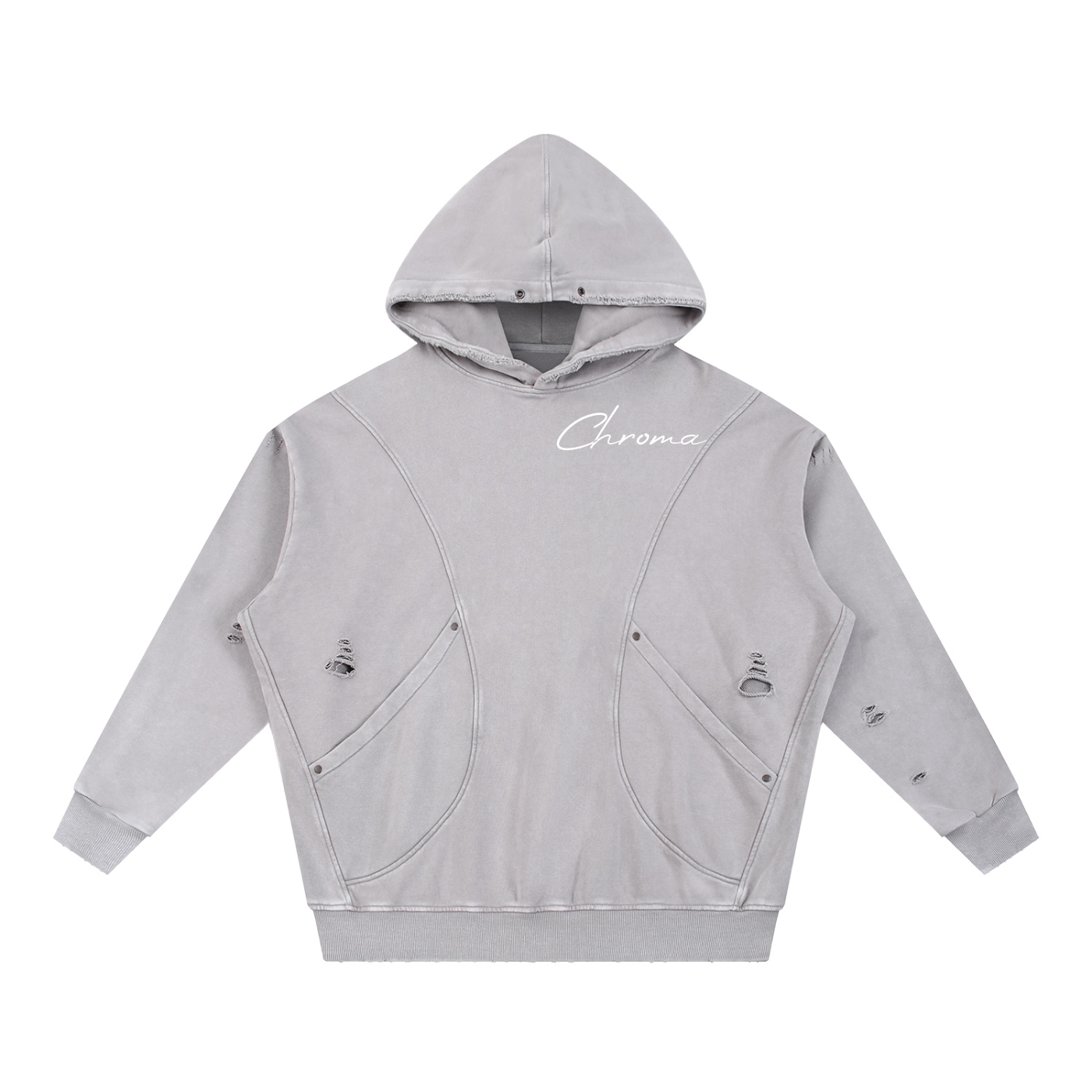 Snow Washed Distressed Panel Pocket Hoodie ODMPOD