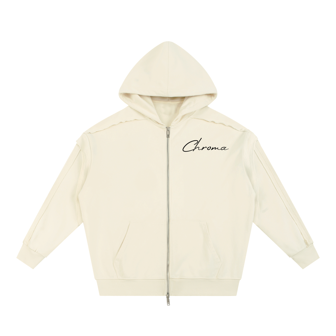 Contrast Tape Raw Edge Double Layered Zip Hoodie ODMPOD