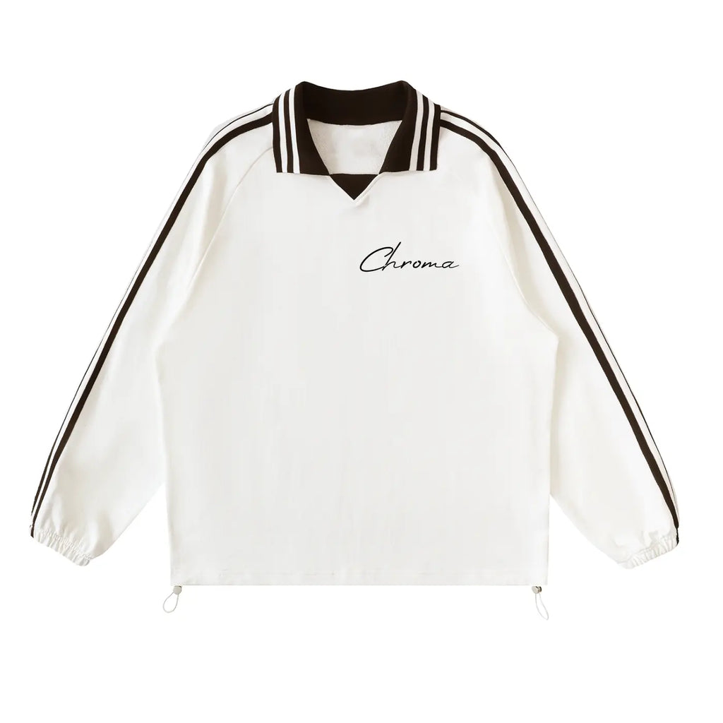 Contrast Striped Lapel Collar Sweatshirt ODMPOD