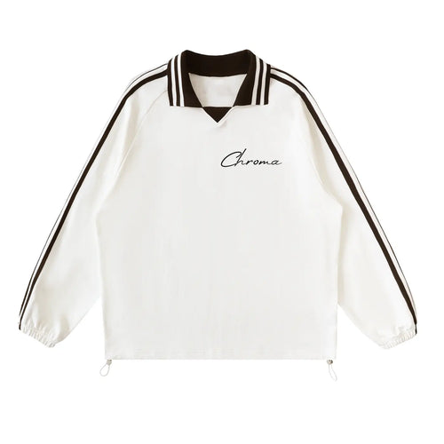 Contrast Striped Lapel Collar Sweatshirt ODMPOD